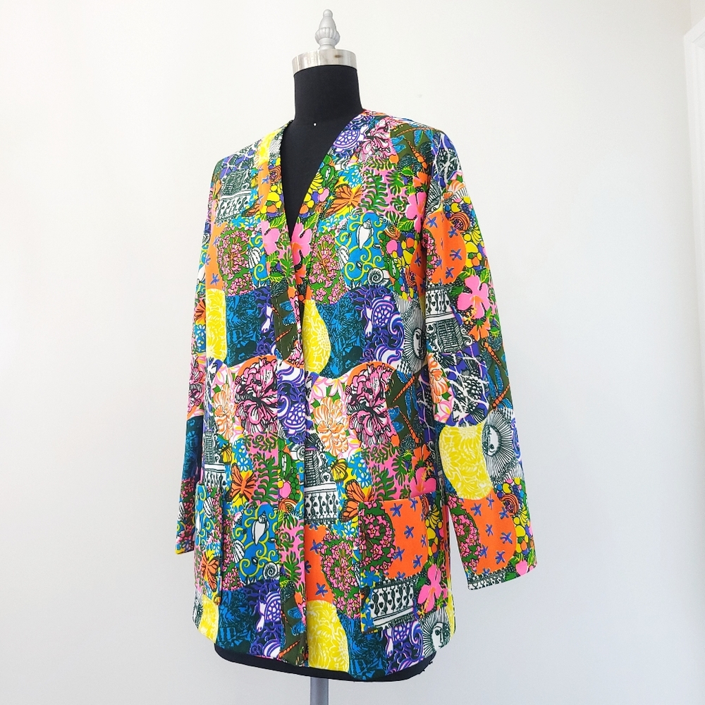 Very Rare Vanda Fashions Key West Hand Printed 70s Patchwork Cardigan Jacket - Picture 4 of 11